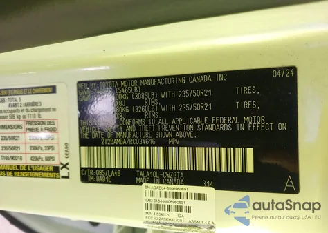 2024 Lexus Rx 350 Luxury z USA, uszkodzony, nr VIN 2T2BAMBA7RC034616